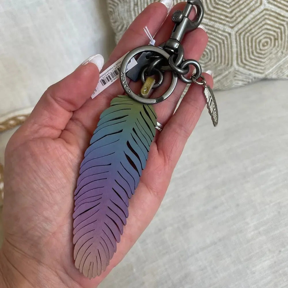 Coach Ombre Rainbow Feather Leather Bag Charm 90067 NWT Rare